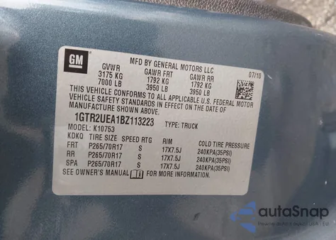 2011 GMC Sierra Sl z USA, uszkodzony, nr VIN 1GTR2UEA1BZ113223